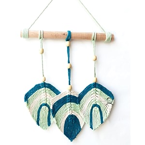 macrame kn0ts boho macrame leaf wall hangings - handmade woven wall art - leaf yarn tapestry - boho feather wall decor for bedroom nursery home decor