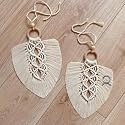 Macrame Kn0ts Set of 2 Wall Hanging Leaf Decor – Handmade Boho Feather Tapestry with Wooden Beads – Aesthetic Home Décor for Bedroom, Nursery, and Living Room