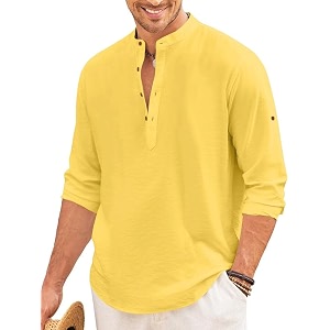 macsivo men39s cotton blend henley short kurta with mandarin collar long sleeeve button closure curved hem regular fit  kurta for men stylish