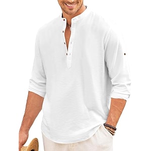macsivo men39s cotton blend henley short kurta with mandarin collar long sleeeve button closure curved hem regular fit  kurta for men stylish