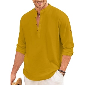 macsivo men39s cotton blend henley short kurta with mandarin collar long sleeeve button closure curved hem regular fit  kurta for men stylish