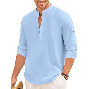 macsivo men39s cotton blend henley short kurta with mandarin collar long sleeeve button closure curved hem regular fit  kurta for men stylish
