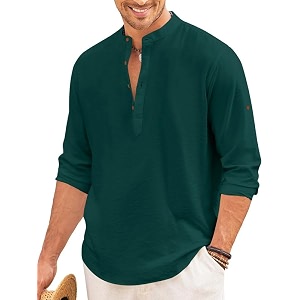 macsivo men39s cotton blend henley short kurta with mandarin collar long sleeeve button closure curved hem regular fit  kurta for men stylish