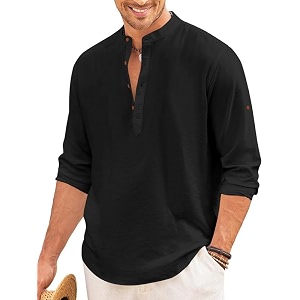macsivo men39s cotton blend henley short kurta with mandarin collar long sleeeve button closure curved hem regular fit  kurta for men stylish