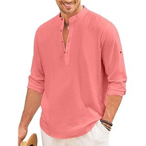 macsivo men39s cotton blend henley short kurta with mandarin collar long sleeeve button closure curved hem regular fit  kurta for men stylish