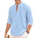 Macsivo Men's Cotton Blend Henley Short Kurta with Mandarin Collar Long Sleeeve Button Closure Curved Hem Regular Fit | Kurta for Men Stylish