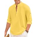 Macsivo Men's Cotton Blend Henley Short Kurta with Mandarin Collar Long Sleeeve Button Closure Curved Hem Regular Fit | Kurta for Men Stylish