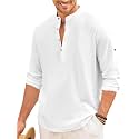 Macsivo Men's Cotton Blend Henley Short Kurta with Mandarin Collar Long Sleeeve Button Closure Curved Hem Regular Fit | Kurta for Men Stylish