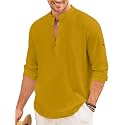 Macsivo Men's Cotton Blend Henley Short Kurta with Mandarin Collar Long Sleeeve Button Closure Curved Hem Regular Fit | Kurta for Men Stylish