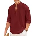 Macsivo Men's Cotton Blend Henley Short Kurta with Mandarin Collar Long Sleeeve Button Closure Curved Hem Regular Fit | Kurta for Men Stylish