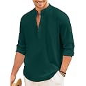 Macsivo Men's Cotton Blend Henley Short Kurta with Mandarin Collar Long Sleeeve Button Closure Curved Hem Regular Fit | Kurta for Men Stylish