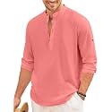 Macsivo Men's Cotton Blend Henley Short Kurta with Mandarin Collar Long Sleeeve Button Closure Curved Hem Regular Fit | Kurta for Men Stylish