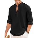 Macsivo Men's Cotton Blend Henley Short Kurta with Mandarin Collar Long Sleeeve Button Closure Curved Hem Regular Fit | Kurta for Men Stylish