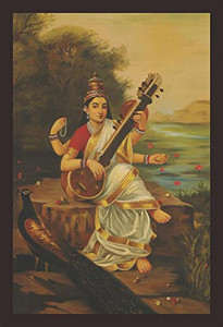 mad masters mata saraswati oil 18 inch x 12 inch painting