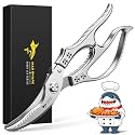 MAD SHARK Poultry Scissors Professional Kitchen Scissors with Non-Slip Handle and Safety Lock Spring Supported Dishwasher Safe for Chicken Bones, Meat, Turkey, Fish, Vegetables (Silver)