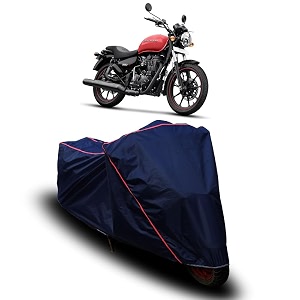 universal bike body cover royal enfield meteor 350  waterproof tested dustproof amp scratch resistant  5 stitching interlock  uv protection  navy piping