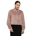Madame Geometric Pattern Zipped Brown Sweatshirt for