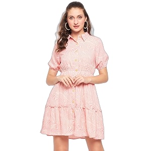 Madame Printed Peach Dress for Women
