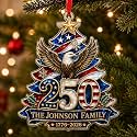 [Made in USA] Fastpeace Personalized 250th Anniversary USA Christmas Ornaments - Custom Eagle Family Name 250 Years American Anniversary Ornament - Acrylic Flat Decor 1776-2026
