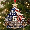 [Made in USA] Fastpeace Personalized 250th Anniversary USA Christmas Ornaments - Custom Family Text 250 Years American Anniversary Ornament - Acrylic Flat Tree Hanging Decor 1776-2026