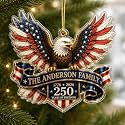 [Made in USA] Personalized 250th Anniversary USA Christmas Ornament, Custom Family Name Bald Eagle Patriotic Ornament, 1776-2026 250 Years of Freedom Christmas Tree Keepsake Gift