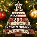 [Made in USA] Personalized 250th Anniversary USA Wooden Christmas Ornament, Custom Family Name Patriotic Wood Tree Ornament, 1776-2026 250 Years of Freedom Holiday Keepsake Gift
