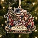 [Made in USA] Personalized 250th Anniversary USA Flat Acrylic Christmas Ornament, Custom Family Name Patriotic Sleigh Ornament, 1776-2026 250 Years of Freedom Holiday Keepsake Gift