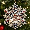 [Made in USA] Personalized 250th Anniversary USA Flat Acrylic Christmas Ornament, Custom Name Patriotic Snowflake Ornament, 1776-2026 250 Years of Freedom Holiday Keepsake Gift
