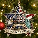[Made in USA] Personalized 250th Anniversary USA Flat Acrylic Christmas Ornament, Custom Family Name Patriotic Star Ornament, 1776-2026 250 Years of Freedom Holiday Keepsake Gift