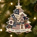 [Made in USA] Personalized 250th Anniversary USA Flat Acrylic Christmas Ornament, Custom Family Name Patriotic Patchwork Tree Ornament, 1776-2026 250 Years of Freedom Holiday Keepsake Gift