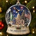 [Made in USA] Personalized 250th Anniversary USA Flat Acrylic Christmas Ornament, Custom Family Name Patriotic Snow Globe Ornament, 1776-2026 250 Years of Freedom Holiday Keepsake Gift