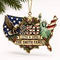 [Made in USA] Personalized 250th Anniversary USA Flat Acrylic Christmas Ornament, Custom Family Name USA Map Patriotic Ornament, 1776-2026 250 Years of Freedom Holiday Keepsake Gift