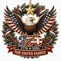 [Made in USA] Personalized 250th Anniversary USA Flat Acrylic Christmas Ornament, Custom Family Name Patriotic Eagle Wreath Ornament, 1776-2026 250 Years of Freedom Holiday Keepsake Gift