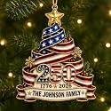[Made in USA] Personalized 250th Anniversary USA Flat Acrylic Christmas Ornament, Custom Family Name Patriotic Ribbon Tree Ornament (AOTT07194J10C)
