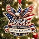 [Made in USA] Personalized 250th Anniversary USA Flat Acrylic Christmas Ornament, Custom Family Name Patriotic Eagle Star Ornament, 1776-2026 250 Years of Freedom Holiday Keepsake Gift
