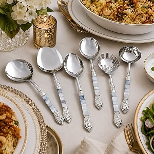 made for you designer brass seep handle design serving spoon set of 6 piece with mother of pearl in black gift box 35 off - 30 cm