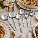 Made For You Designer Brass Seep Handle Design Serving Spoon Set Of 6 Piece With Mother Of Pearl In Black Gift Box 35% Off - 30 Cm