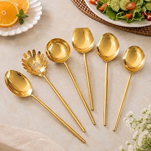 made for you gold knot style serving steel serving spoon set of 6 gold finished gift box serving spoon for dinning 10 cm