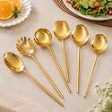 Made for you Gold Knot Style Serving Steel Serving Spoon Set Of 6 Gold Finished Gift Box |Serving Spoon For Dinning, 10 Cm