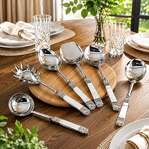 mfu-made for you mother of pearl serving spoons set 6 pieces  designer serveware for home amp kitchen  elegant dining table spoons  gift set for housewarming amp special occasions