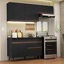 Madesa Engineered Wood Full Modular Kitchen Complete Set with Cabinets, Ample Storage 190 Cm Wide with Microwave and Oven Compartments, 2 Cabinets, 1 Pull-Out Drawers, Wall Hang - Black