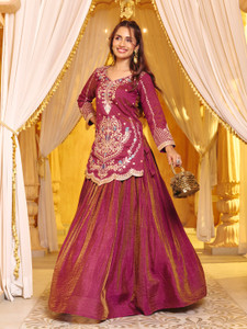Madhuram Solid Embroidered Stitched Lehenga Kurta
