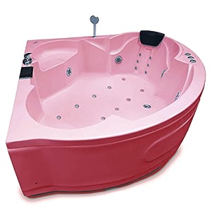 madonna ambassador 5 feet corner acrylic bathtub with whirlpool massage bubble bath back massager and filler system - pink