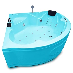 madonna ambassador 5 feet corner acrylic bathtub with whirlpool massage bubble bath back massager and filler system cyan blue