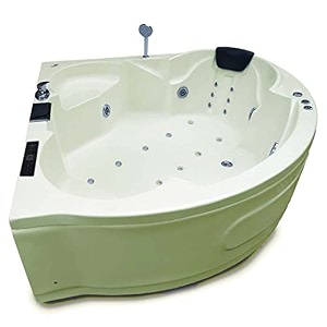 madonna ambassador 5 ft fully loaded combi-massage corner bathtub with online heater underwater led lights audio system and digital control panel - ivory