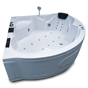 madonna ambassador 5 ft fully loaded combi-massage corner bathtub with online heater underwater led lights audio system and digital control panel - white