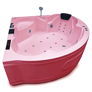 madonna ambassador 5 ft fully loaded combi-massage corner bathtub with online heater underwater led lights audio system and digital control panel - pink