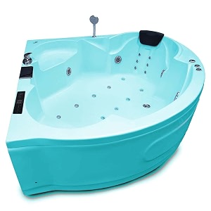 madonna ambassador 5 ft fully loaded combi-massage corner bathtub with online heater underwater led lights audio system and digital control panel - cyan blue
