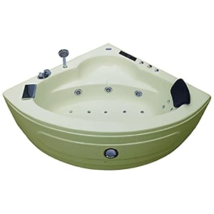 madonna the babe 4 feet corner bathtub with whirlpool bubble and back massage filler set and online heater with digital control panel - ivory