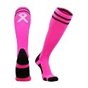 MadSportsStuff Pink Ribbon Breast Cancer Awareness Socks with Stripes for Baseball Softball Football Boys Girls Youth Adult